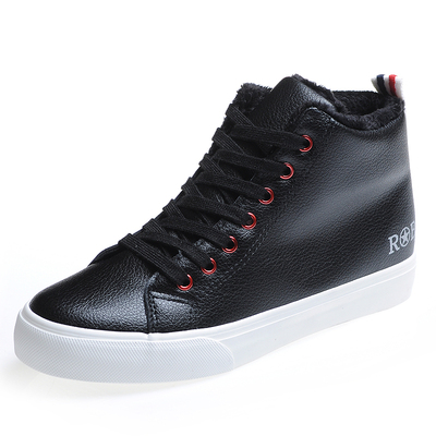 人本女鞋秋冬季韩版潮内增高短靴子高帮棉鞋学