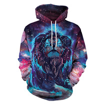 Lion head starry sky printed sweater mens and womens new pullover hooded tide brand hip hop oversize jacket couple outfit