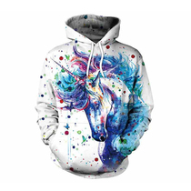 Color horse unicorn loose digital printing personality hooded sweater Couple baseball uniform large size mens and womens sweater