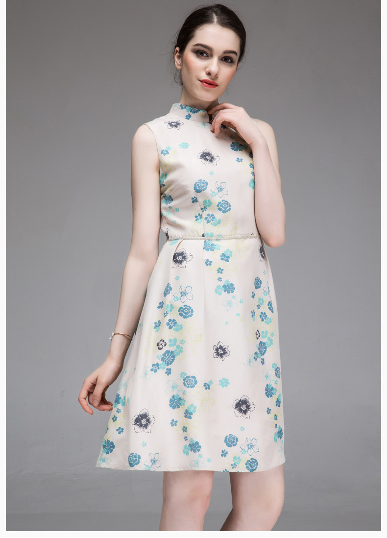 asmolly摩登女王 限量款桑蚕丝连衣裙中国风无袖真丝旗袍复古女装