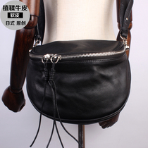 pure leather skew satchel woman 2022 new saddle bag Han version 100 lap soft leather handmade wide shoulder strap single shoulder day style chest bag