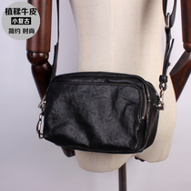 pure leather skew satchel bag woman 2022 mini small bag retro art wide shoulder strap multi-barrier leather small square bag