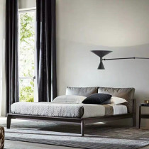 Nordic deep walnut solid wood bed Modern simple double Japanese leather bed backrest fabric soft bag leather fabric bed