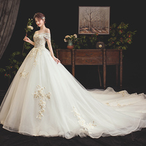 Main wedding dress 2021 new temperament bride tail French forest department super fairy dream luxury luxury pregnant woman one shoulder
