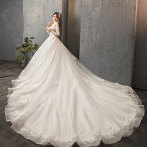 Wedding dress 2019 new bride word shoulder forest department pregnant woman French light shaking sound female bride simple dream luxury drag