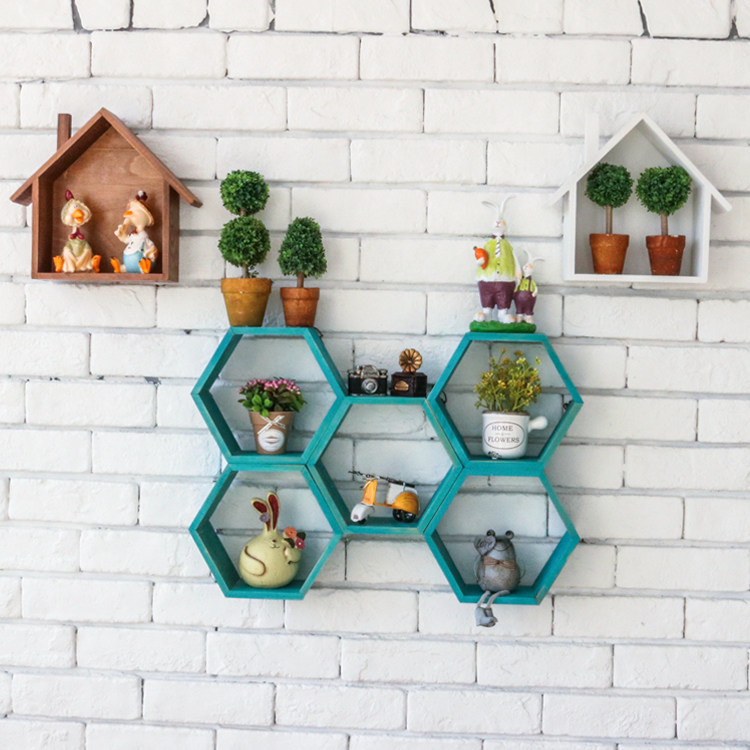 美式复古实木格子壁挂小摆件收纳格子家居服装店咖啡馆墙面装饰_7折