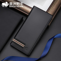 American bison long wallet mens leather handbag mens handbag Korean Business Mens multi card pocket wallet card bag
