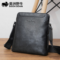 American bison shoulder bag mens business bag leather mens shoulder bag fashion casual top layer cowhide mens bag