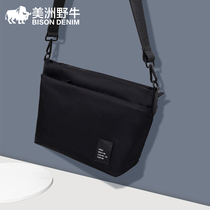 American Bison mens bag trend horizontal shoulder bag mens shoulder bag canvas bag business Leisure back bag