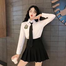 2020 new autumn Korean version of large size student class clothes white shirt women long sleeve loose solid color base tie shirt