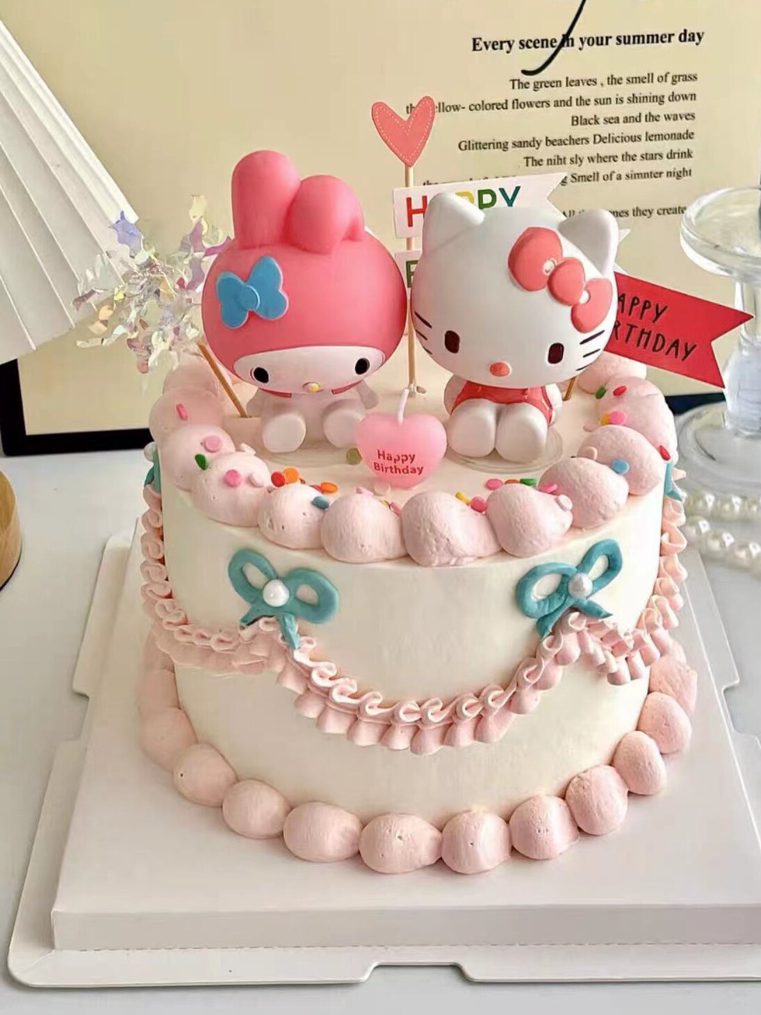 卡通女孩蛋糕装饰粉色kt猫美乐蒂女生主题生日插件装扮