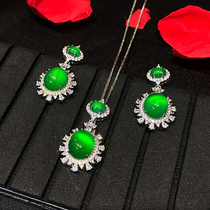 VISING Jewelry Original design Sterling silver plated inlaid white Agate chalcedony pendant drop earrings set comparable to jade