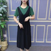 Little swallow womens fake two-piece strap skirt summer new long loose slim fashion dress chiffon dress