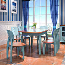 Solid wood telescopic dining table Mediterranean dining table and chair combination size apartment foldable round table Modern simple dining table