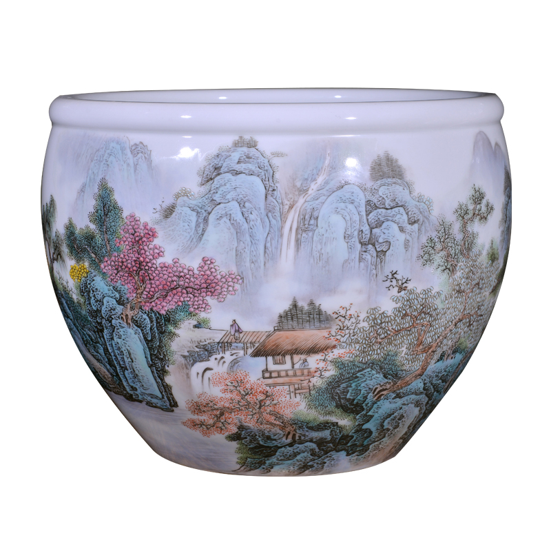 Jingdezhen ceramics hand - made pastel landscape tortoise calligraphy and painting cylinder home sitting room hotel is suing garden furnishing articles