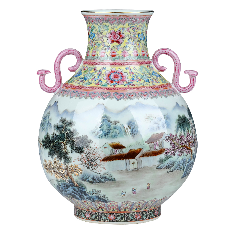 Jingdezhen ceramics hand - made pastel landscape of the republic of China the best vase Chinese sitting room porch flower arranging flowers is placed