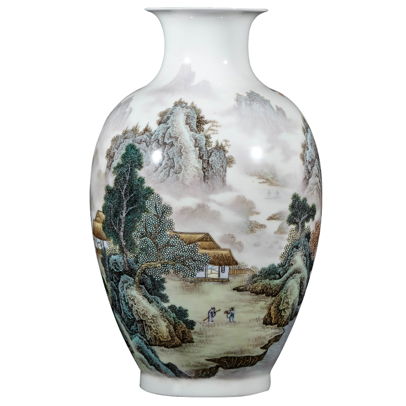 Jingdezhen ceramic hand - made pastel landscape rich ancient frame vase of new Chinese style of the sitting room porch TV ark adornment furnishing articles