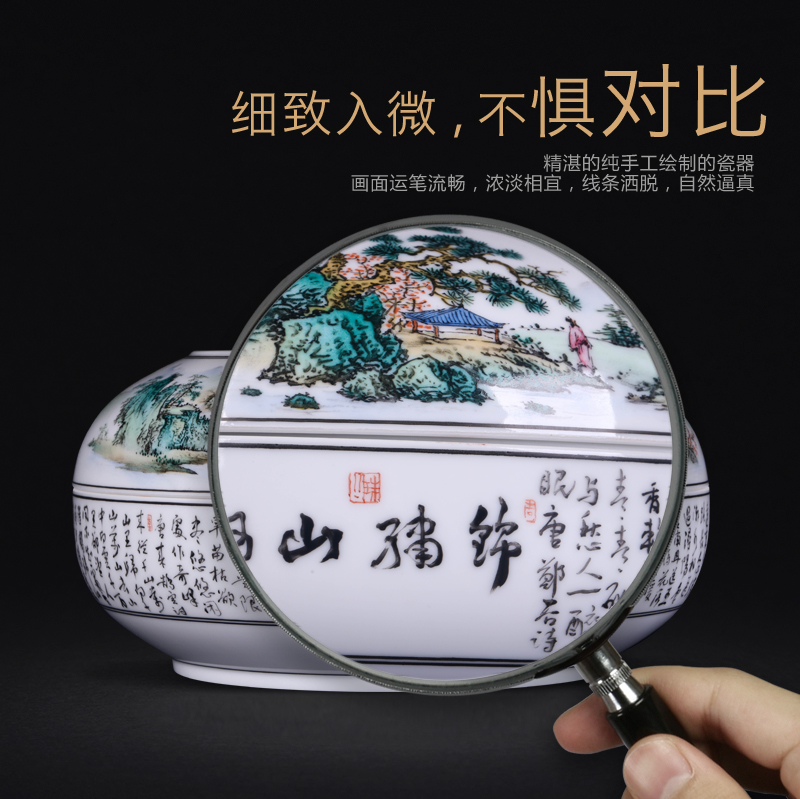 Jingdezhen ceramics Zhou Xiaohui hand - made pastel scenery storage tank cover pot sitting room adornment furnishing articles study Chinese