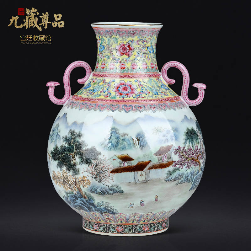 Jingdezhen ceramics hand - made pastel landscape of the republic of China the best vase Chinese sitting room porch flower arranging flowers is placed