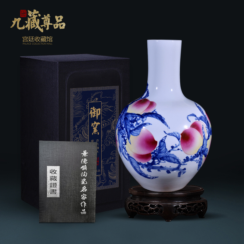 Jingdezhen blue and white youligong Xiong Jian hand - made ceramics vase Chinese style living room TV cabinet decorative furnishing articles arranging flowers