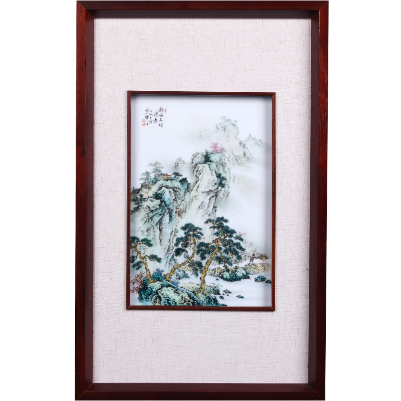 Jingdezhen ceramics Zhou Xiaohui hand - made famille rose porcelain plate painting landscapes paintings of Chinese style living room a study decoration hangs a picture