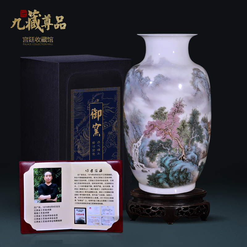 Jingdezhen ceramics Wang Guangtian hand - made lake xiuse vase Chinese style living room TV cabinet decorative furnishing articles arranging flowers