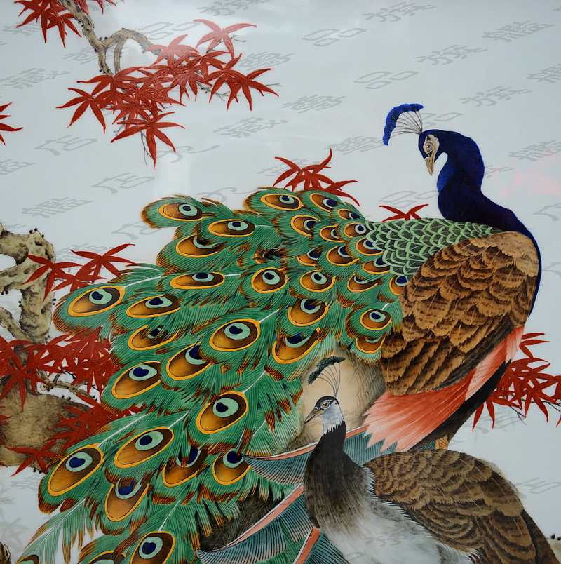 Jingdezhen ceramics Yu Zhao rev hand - made pastel peacock household crafts decoration porcelain plate painting