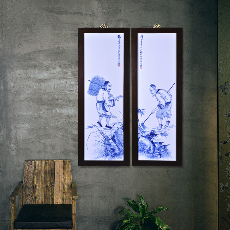 Jingdezhen ceramics Liu Shuwu hand - made the fishing qiao geng read four screen porcelain plate painting the sitting room adornment household furnishing articles