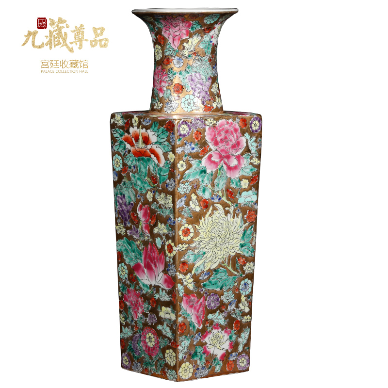 Jingdezhen ceramics collection furnishing articles archaize famille rose flower figure square vase, flower arrangement, the sitting room adornment