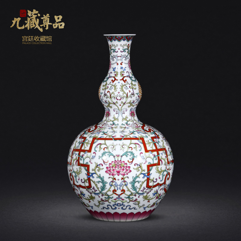 Jingdezhen ceramics high - grade antique hand - made qianlong pastel gourd vases, home decoration process sitting room place
