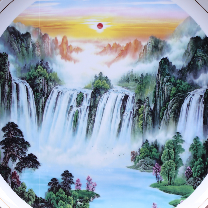 Jingdezhen ceramics decoration see big rivers, hang dish of modern Chinese style living room sat dish dish handicraft