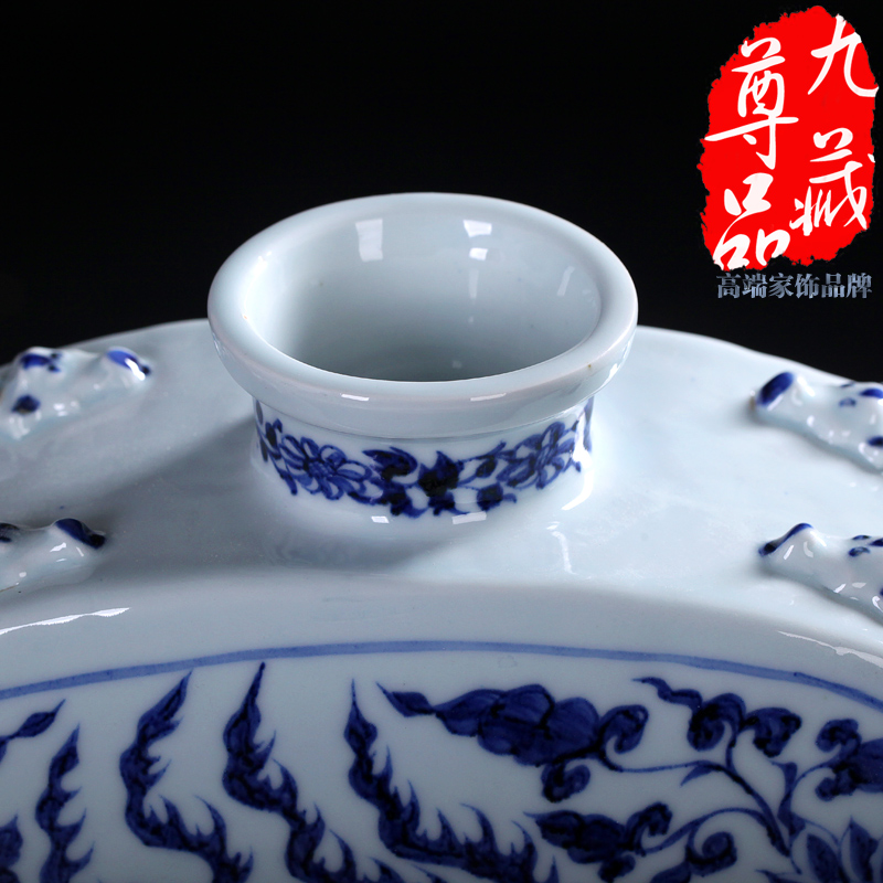 Jingdezhen ceramics imitation of yuan blue and white benevolent grain Fang Bian bottle vase household flower adornment handicraft furnishing articles