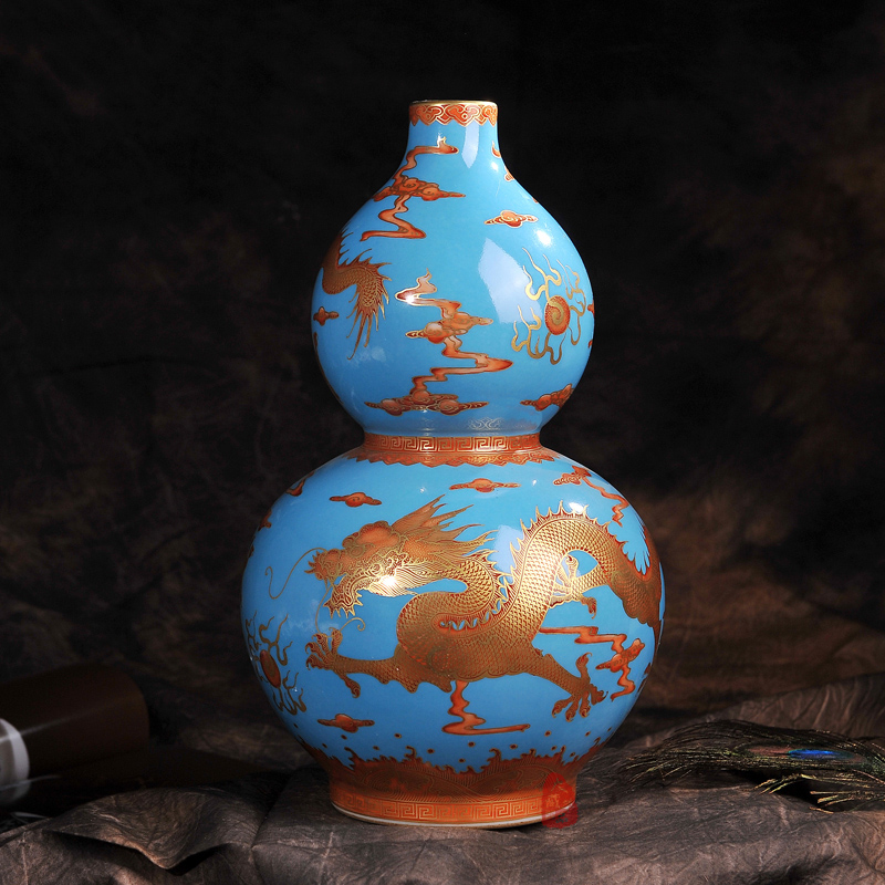 Jingdezhen ceramics archaize to the see colour blue dragon home sitting room place gourd vases, modern arts and crafts