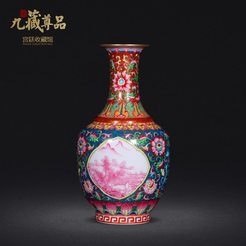 Jingdezhen ceramics antique hand - made see colour enamel window carmine landscape crafts vase in the living room