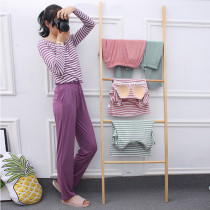 Bring your own bra pajamas Womens summer ice silk long-sleeved two-piece set Underwear-free leisure suit Summer modal can be worn outside