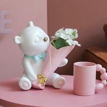 Creative simple bear flower living room home accessories TV wine cabinet soft clothing light luxury modern porch desktop ornaments