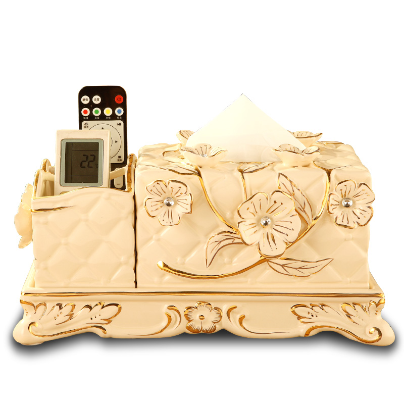 Vatican Sally 's sitting room key-2 luxury European - style tissue box multi - purpose ceramic smoke box the receive remote desktop furnishing articles