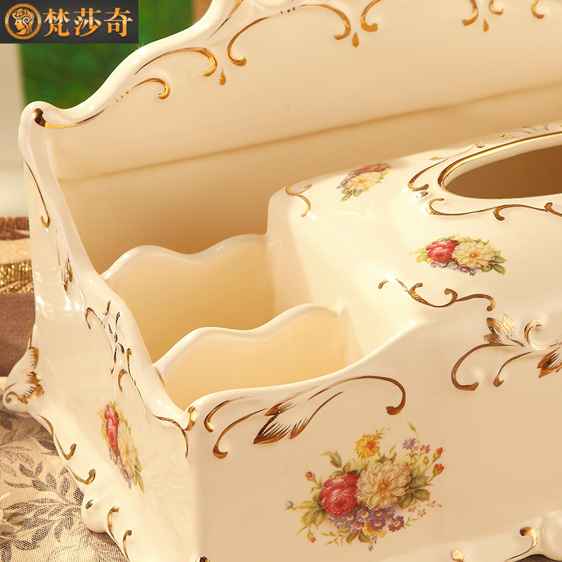 The American light colored enamel tissue boxes creative key-2 luxury home sitting room tea table smoke box ceramic table receive furnishing articles