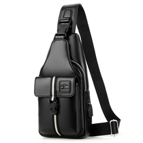 Mens breast bag mens Korean version shoulder bag explosive cross-body bag soft leather bag waterproof casual chest backpack