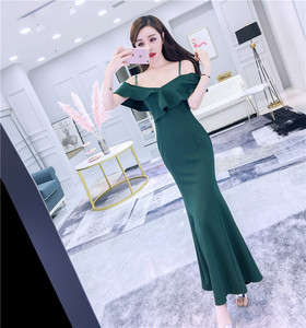 New Summer Lotus Leaf Side Suspender Shoulder Dress Female  