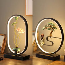 New Chinese table lamp bedroom bedside lamp Zen tea table living room creative with USB remote touch intelligent table lamp