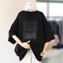 Zaw large size womens black T-shirt womens short-sleeved summer thin loose fat mm top with bottoming shirt womens spring and autumn