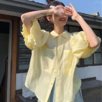 Style Bubble Cuff Shirt Woman 2022 new Summer retro slim fit First love sweetness Relaxed Short Sleeve Blouse