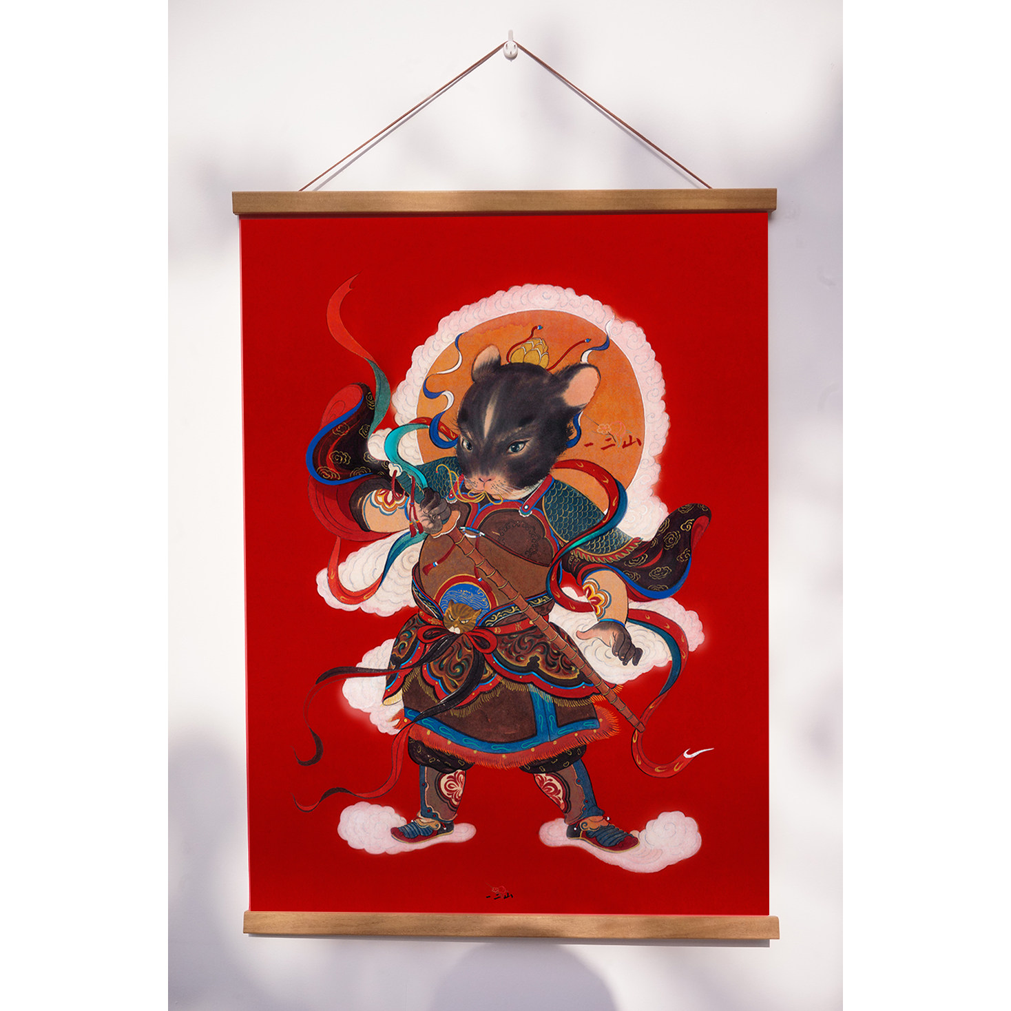 一二山原创 鼠将军鼠年年画新中式水墨画客厅装饰画玄关 皇小小绘