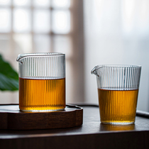 Porcelain brand tea vertical pattern fair cup Household thickened glass high temperature tea set Male cup Japanese high-grade tea sea tea separator