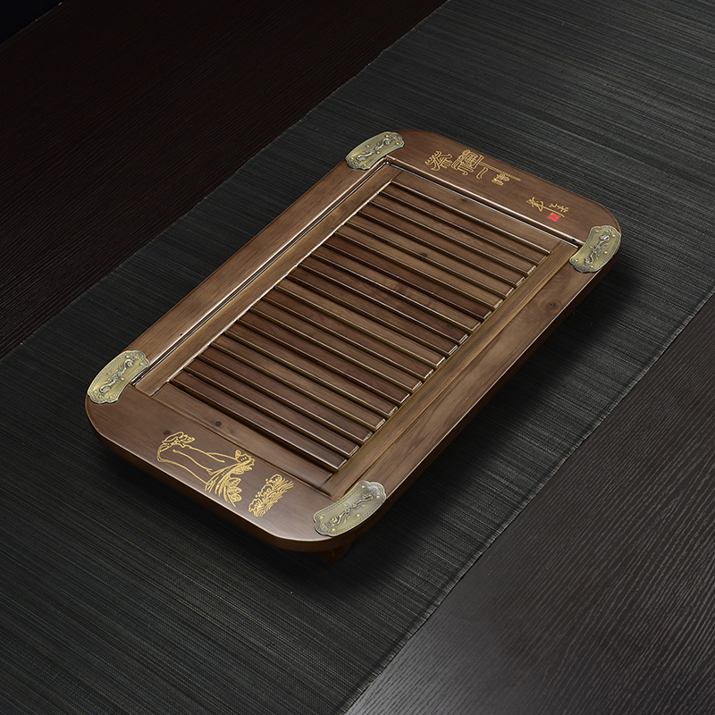 Solid wood home ground ke wooden kung fu tea tea sea drainage type drawer storage type tea tray size