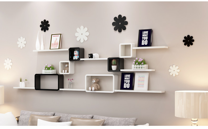 【宜尚居旗舰店】电视背景墙装饰创意格子墙上置物架层板墙壁隔板电视