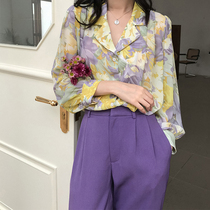 Love Rose Wei Big Code Womens Clothing Retro Harbor Wind Crus Shirt Cilantro Purple Spring Blouse Women Summer Clothing Snowspun Flowers Lining Clothes