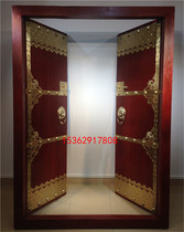Rural courtyard villa retro door Chinese antique solid wood door wall double open door Log entry door