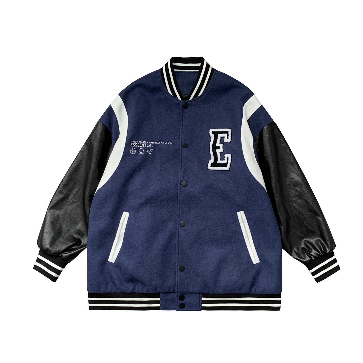 2021秋装新品 情侣拼皮撞色棒球服夹克-p95控115